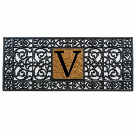 CONFIGURACION 17 x 41 in. Rubber Monogram Rectangular Doormat Black - Letter V CO3361382